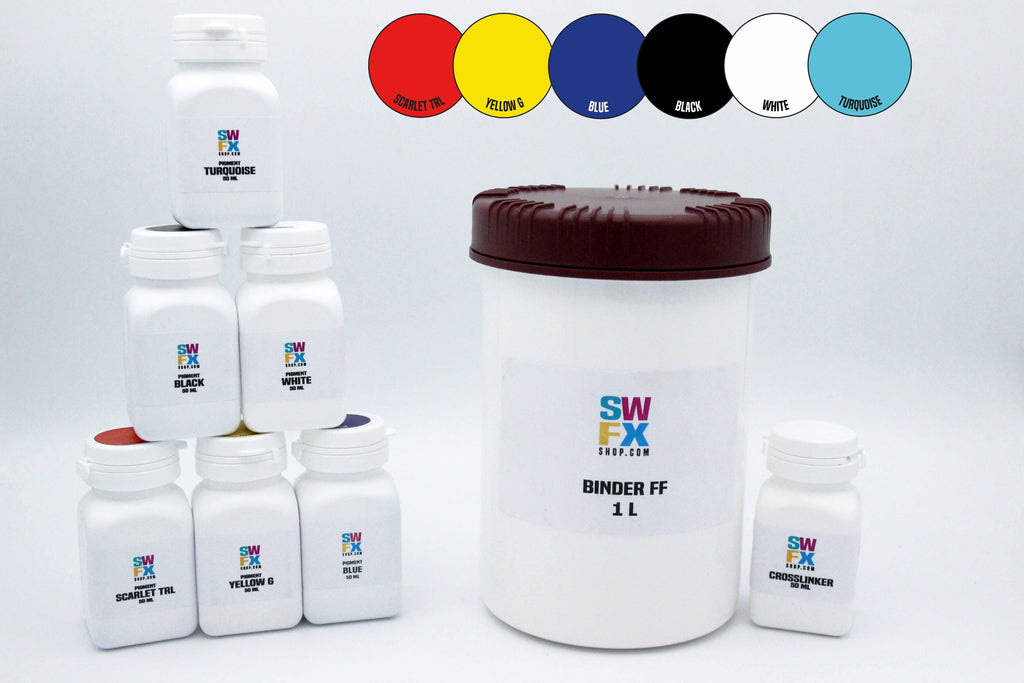 SWFX Pigment Basic Set - 6 essential colours with eco-friendly Binder FF and Crosslinker to create permanent textile paints - SWFX Shop